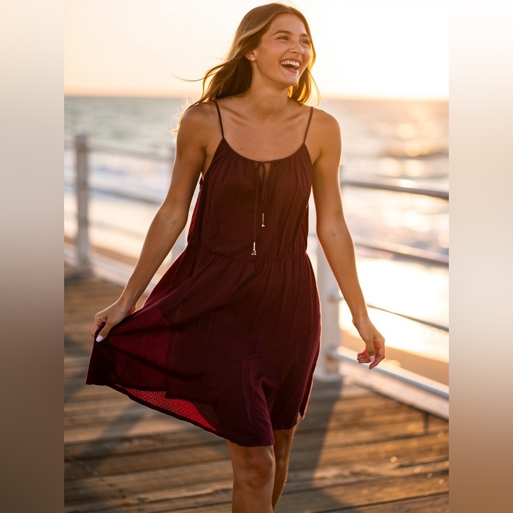 Free People Burgundy Textured Mini Dress